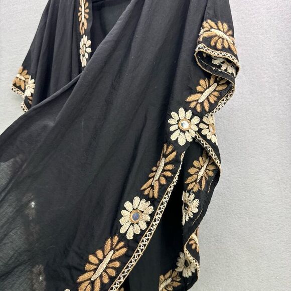 Anthropologie Raga Womens Black Floral Embroidered Open Front Cardigan Kimono Me - Picture 9 of 10